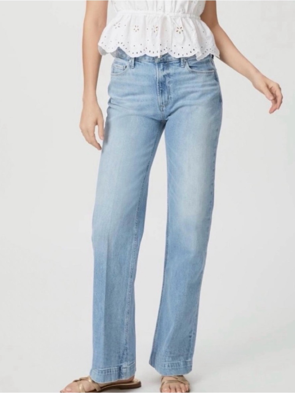 Paige Light Wash High Rise Leenah Wide Leg Jeans 14